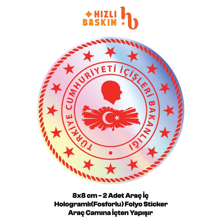 Hologramlı İçişleri Bakanlığı Logo 8x8 cm 2 Adet | Araç Ön Cam Sticker