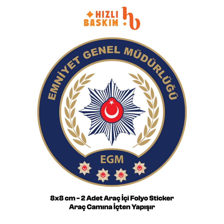 Emniyet Genel Müdürlüğü Logo 8x8 cm 2 Adet | Araç Ön Cam Sticker
