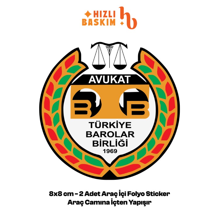 Türkiye Barolar Birliği-Avukat Logo 8x8 cm 2 Adet | Araç Ön Cam Sticker