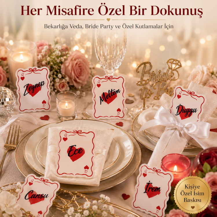25 Adet Kişiye Özel İsimli İskambil Queen Kartı 6x8,5 cm | Bride Bachelorette Etkinlik Kartı