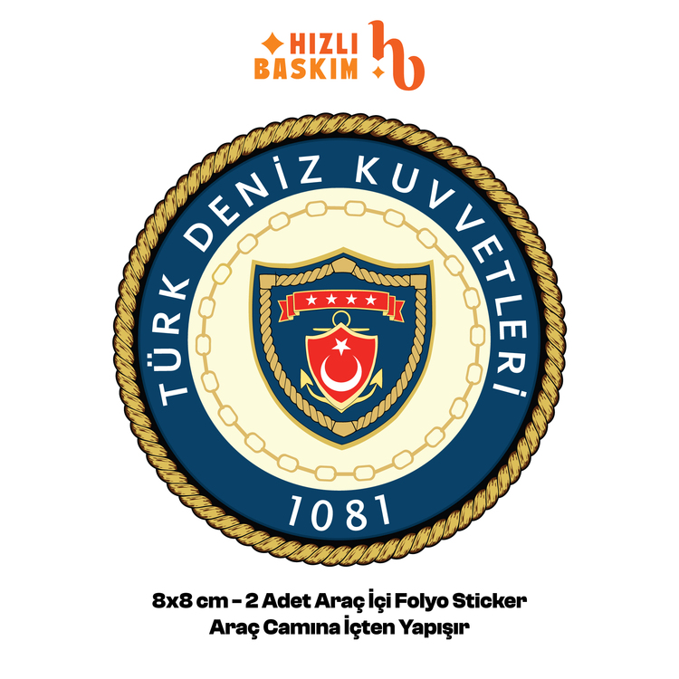 Türk Deniz Kuvvetleri Logo 8x8 cm 2 Adet | Araç Ön Cam Sticker Cama İçten Yapışır