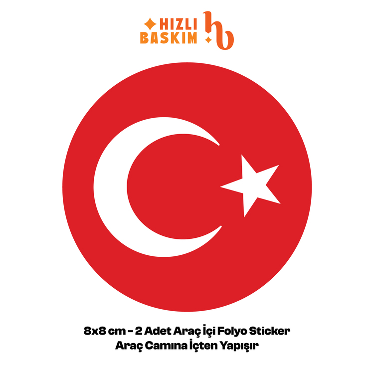 Türk Bayrağı Logo 8x8 cm 2 Adet | Araç Ön Cam Sticker Cama İçten Yapışır