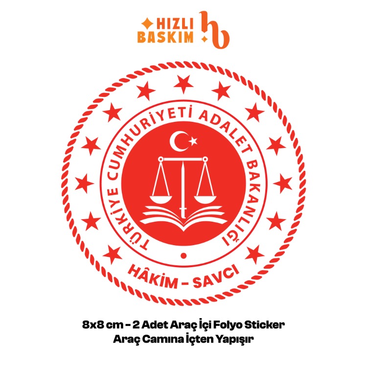 Adalet Bakanlığı-Hakim/Savcı Logo 8x8 cm 2 Adet | Araç Ön Cam Sticker Cama İçten Yapışır