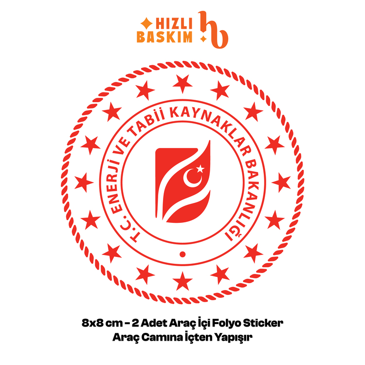 Enerji ve Tabii Kaynaklar Logo 8x8 cm 2 Adet | Araç Ön Cam Sticker Cama İçten Yapışır