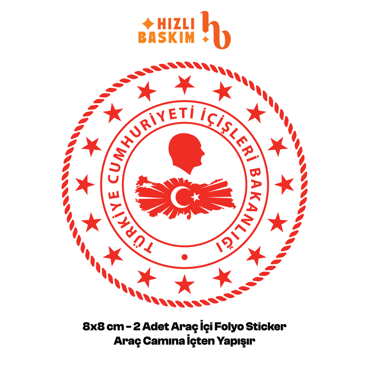 İçişleri Bakanlığı Logo 8x8 cm 2 Adet | Araç Ön Cam Sticker Cama İçten Yapışır