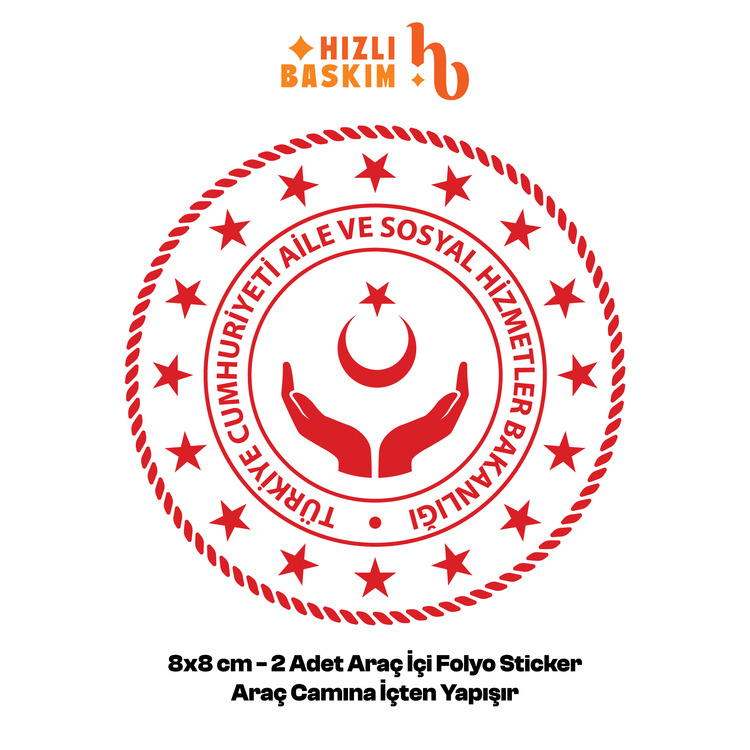 Aile, Sosyal Hizmetler Bakanlığı Logo 8x8 cm 2 Adet | Araç Ön Cam Sticker