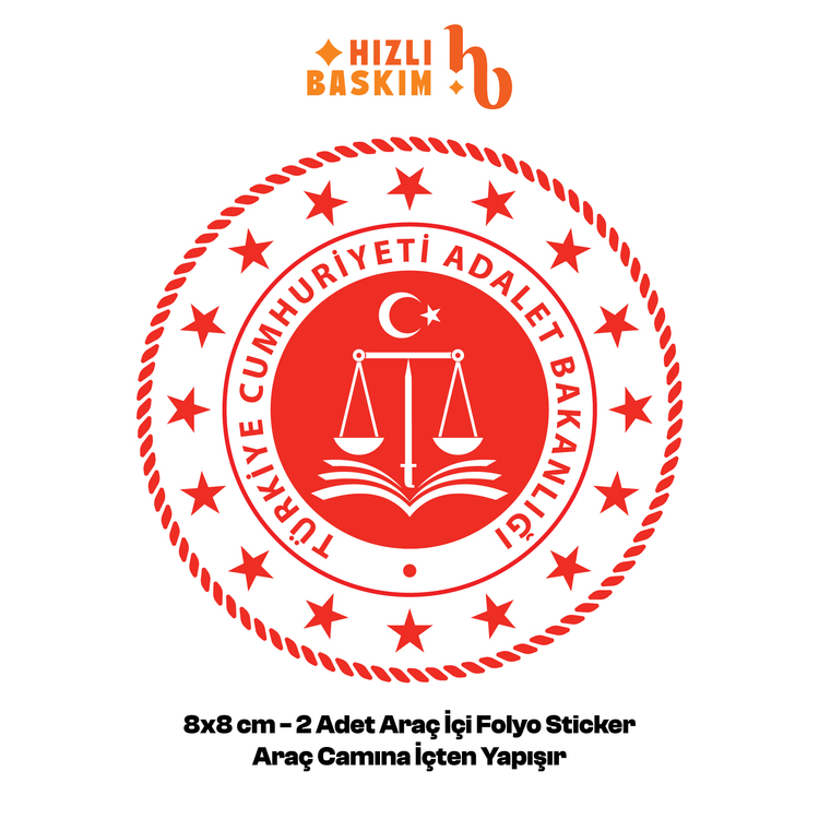 Adalet Bakanlığı Logo 8x8 cm 2 Adet | Araç Ön Cam Sticker Cama İçten Yapışır
