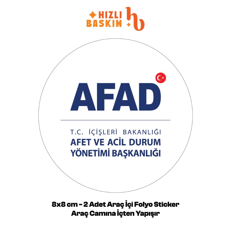 AFAD Beyaz Logo 8x8 cm 2 Adet | Araç Ön Cam Sticker