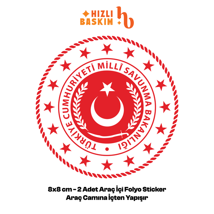 Milli Savunma Bakanlığı Logo 8x8 cm 2 Adet | Araç Ön Cam Sticker Cama İçten Yapışır