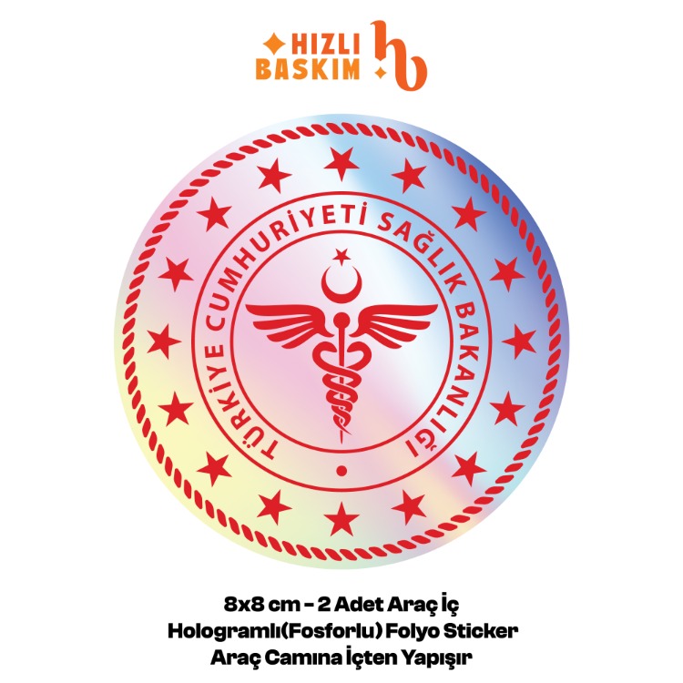 Hologramlı Sağlık Bakanlığı Logo 8x8 cm 2 Adet | Araç Ön Cam Sticker