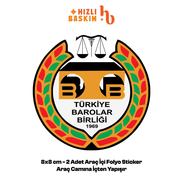 Türkiye Barolar Birliği Logo 8x8 cm 2 Adet | Araç Ön Cam Sticker