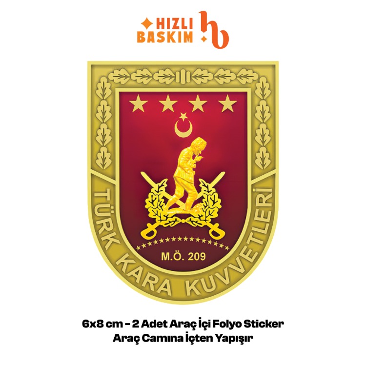 Türk Kara Kuvvetleri Logo 6x8 cm 2 Adet | Araç Ön Cam Sticker