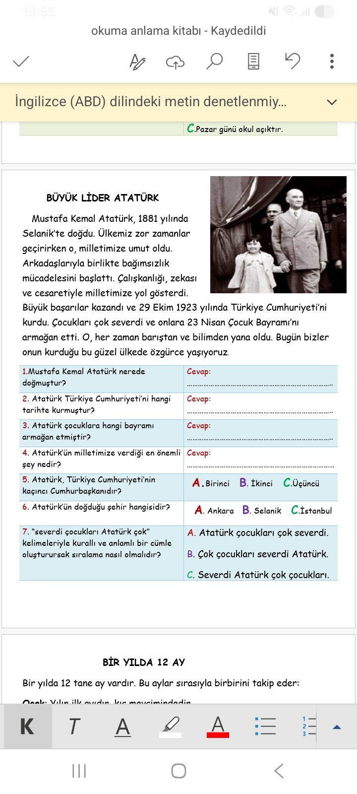 1.SINIF OKUMA ANLAMA KİTABI