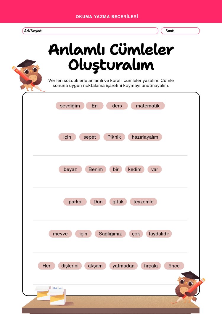 Kurallı Cümle Oluşturma 2.sınıf
