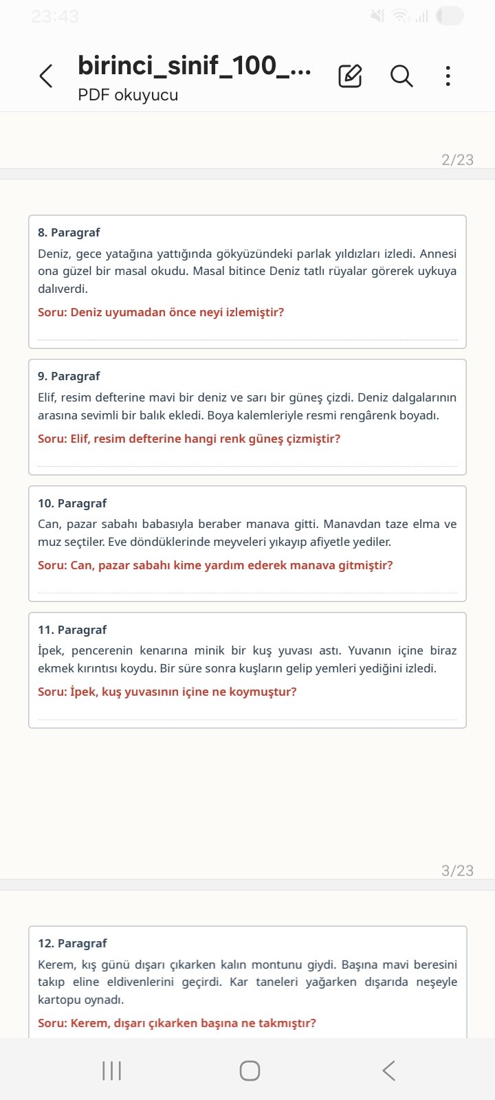 1.sınıf paragraf okuma anlama
