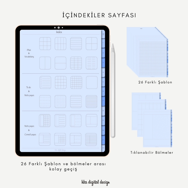12 Bölmeli 26 Şablonlu Mavi Sayfalı Defter