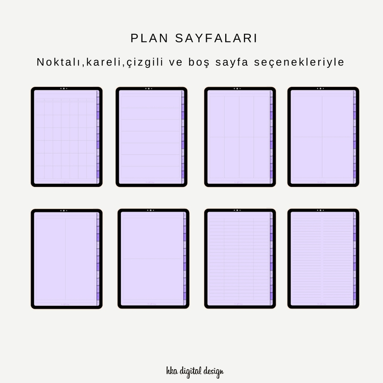 12 Bölmeli 26 Şablonlu Lila Sayfalı Defter