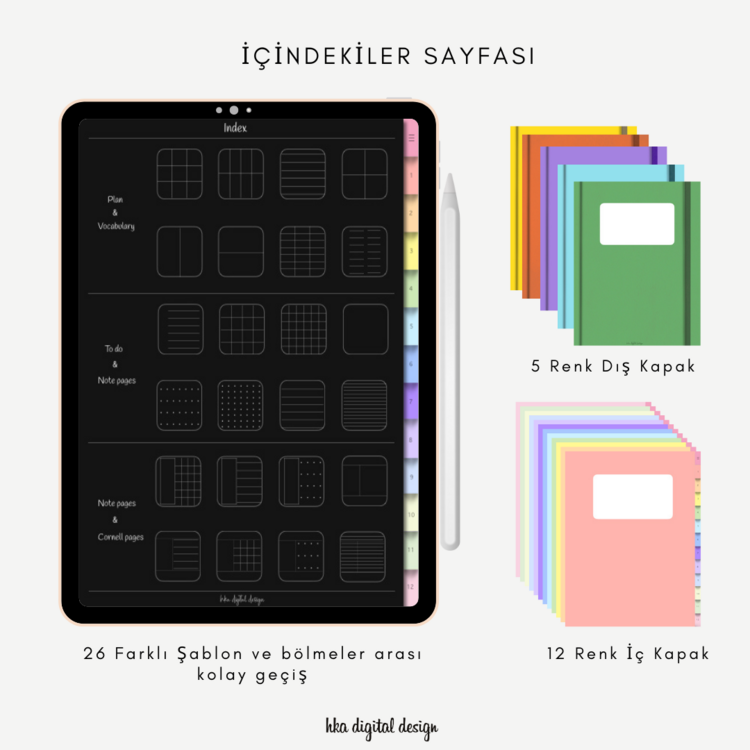 12 Bölmeli 24 Şablonlu Siyah Sayfalı Defter