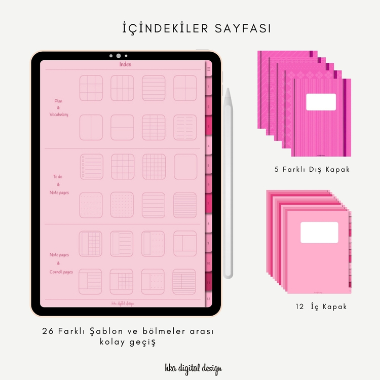 12 Bölmeli 26 Şablonlu Pembe Sayfalı Defter