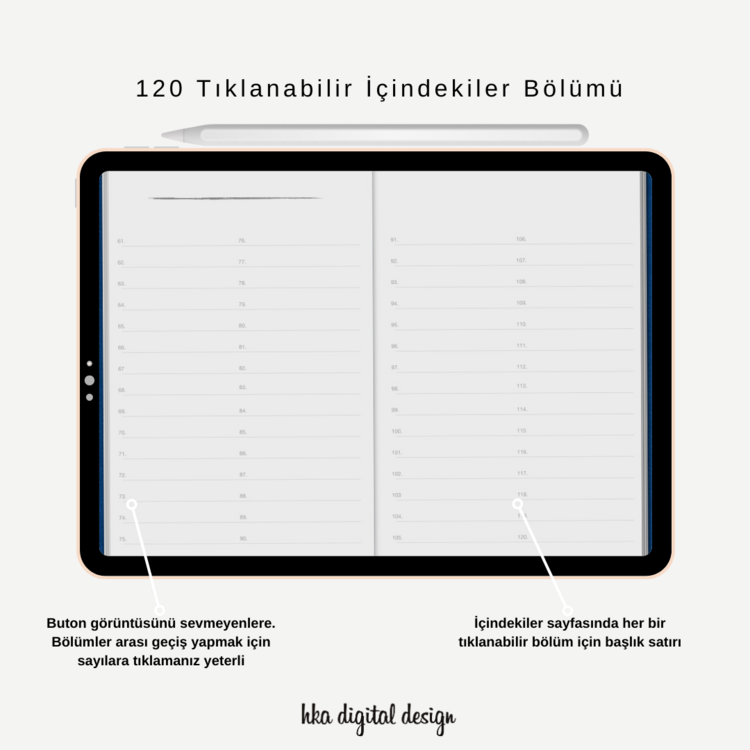 120 Tıklanabilir Bölmeli Mavi Sayfalı Noktalı Defter
