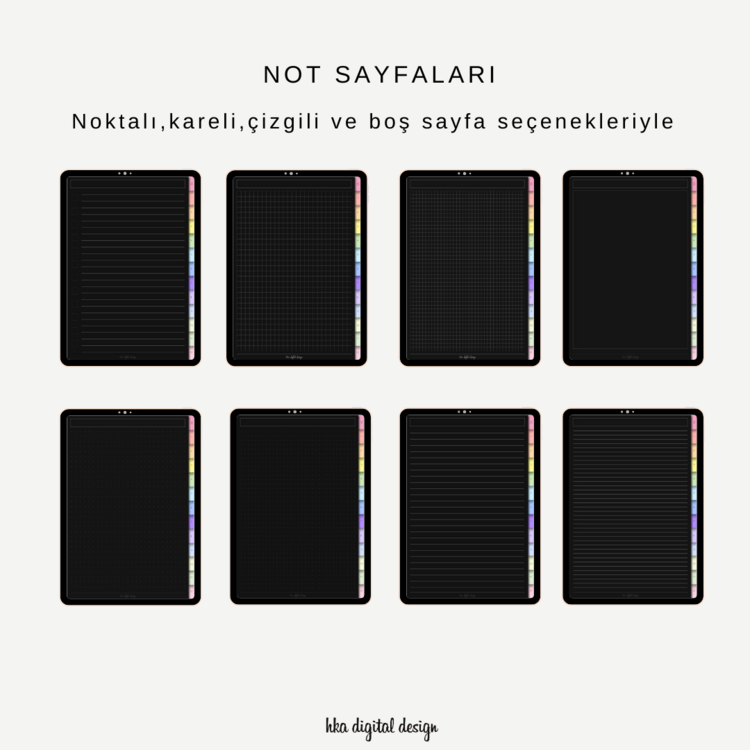 12 Bölmeli 24 Şablonlu Siyah Sayfalı Defter
