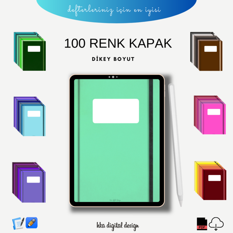 100 Farklı Renkte Defter Kapağı, Dikey Boyut