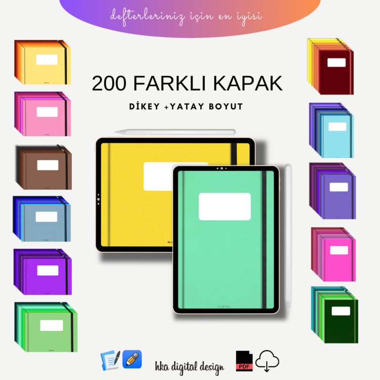 200 Farklı Defter Kapağı (100 dikey+100 yatay boyut)