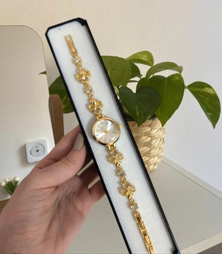 Vintage özel tasarım gold yonca desenli saat