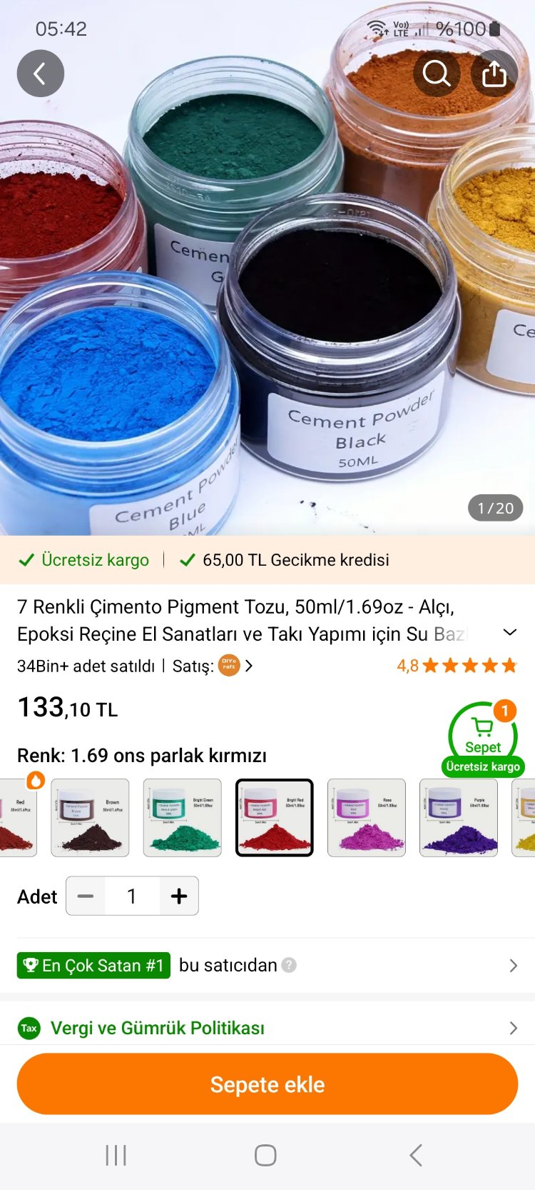 YENİ CANLI KIRMIZI TAŞ TOZU BOYASI