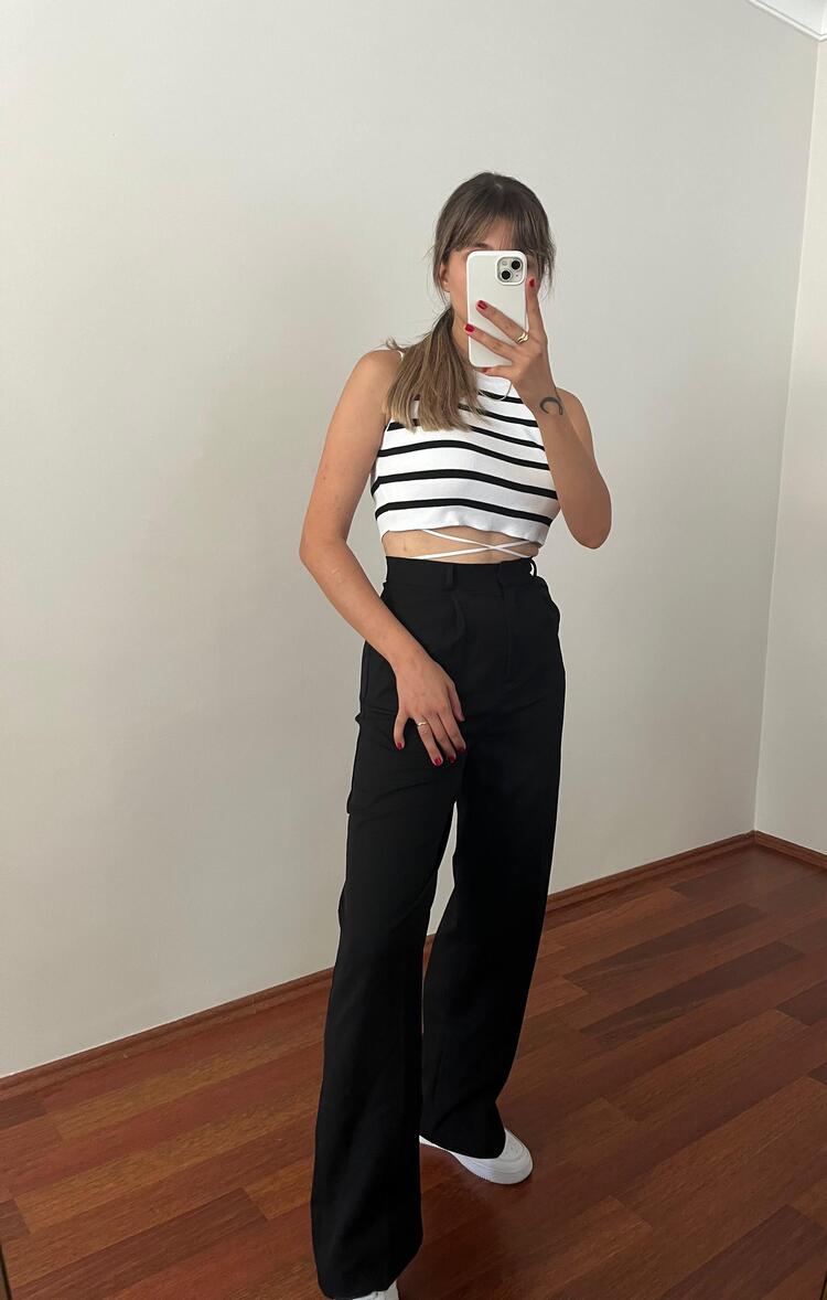 Siyah Zara Marka Palazzo Kumaş Pantolon