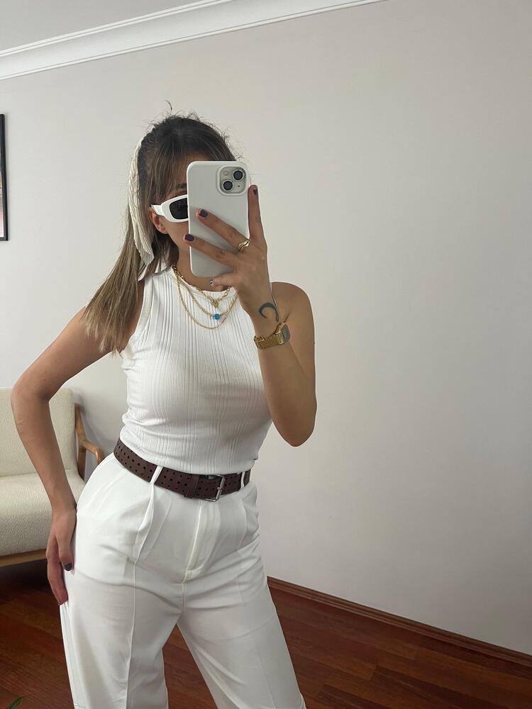 Beyaz Zara Marka Palazzo Kumaş Pantolon