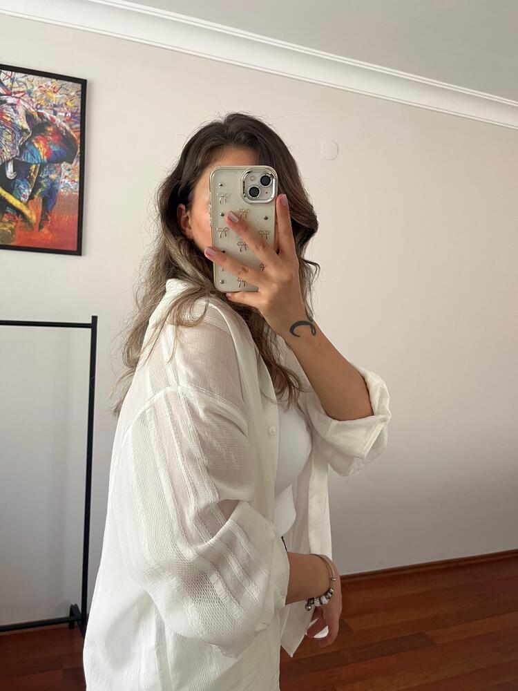 BEYAZ PREMİUM TRANSPARAN GÖMLEK 