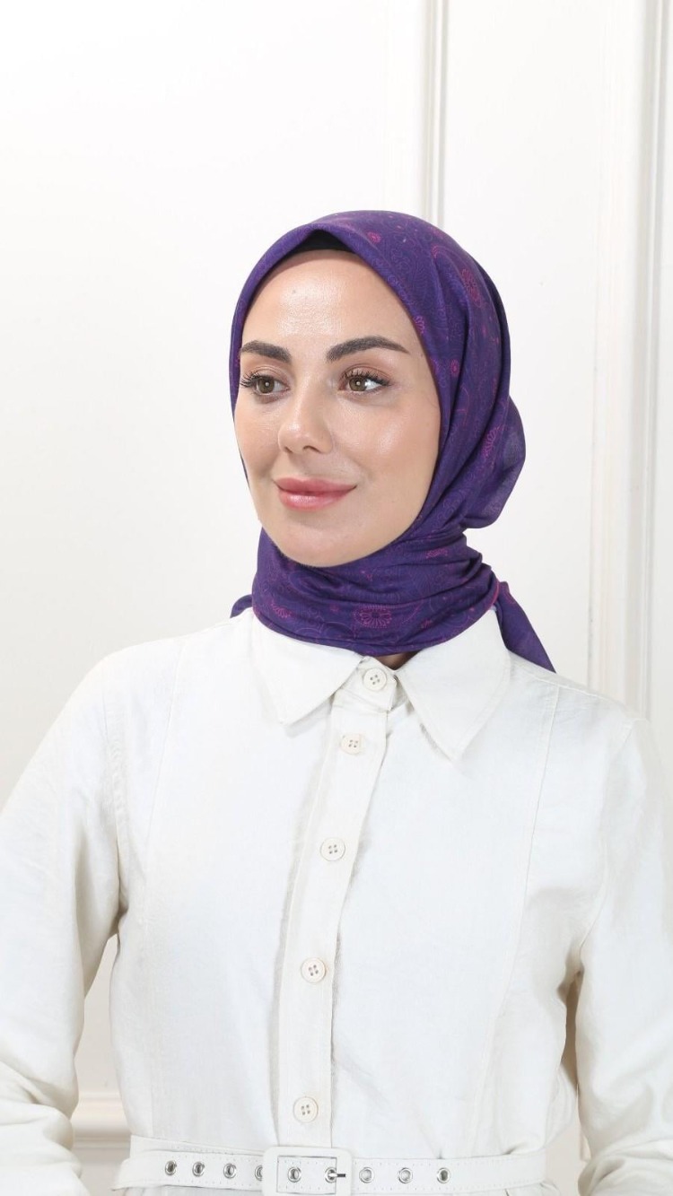 LOCELLA PAMUK VUAL CANLI MOR EŞARP