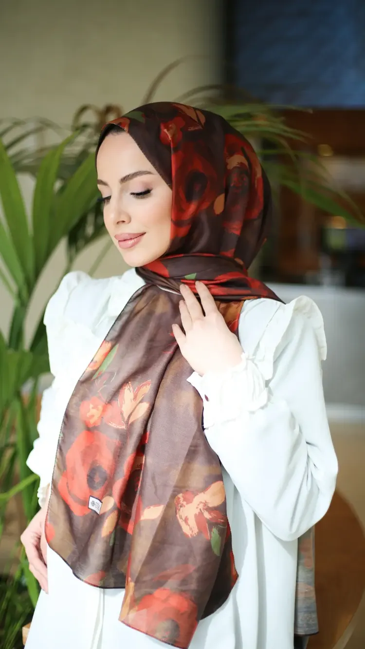 ROSA İTHAL İPLİK SOFT KAHVE-TURUNCU ŞAL