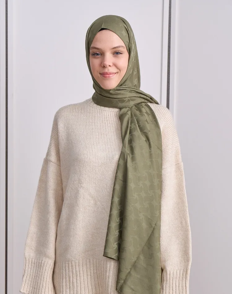 KIVRIM DESEN İPEKSİ JAKAR YEŞİL ÇAY ŞAL