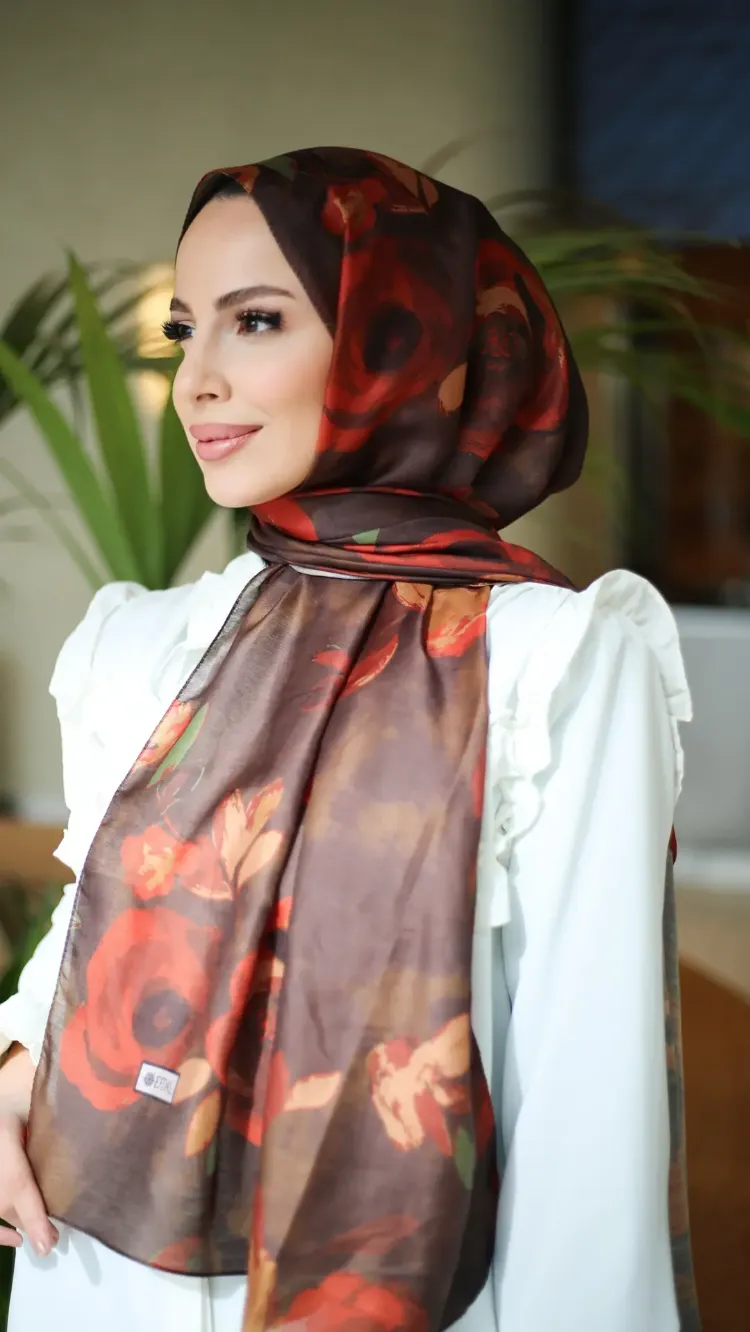 ROSA İTHAL İPLİK SOFT KAHVE-TURUNCU ŞAL