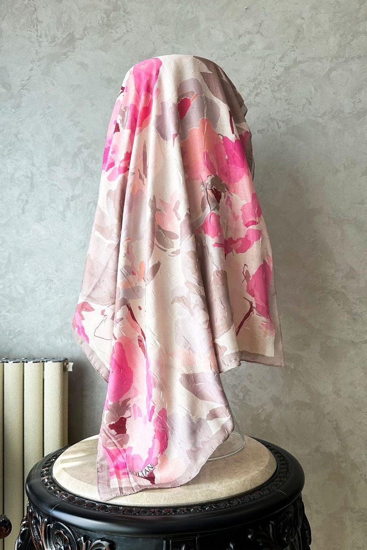 GİZEM DESEN GÜL KURUSU PEMBE BAMBU KRAŞ ŞAL