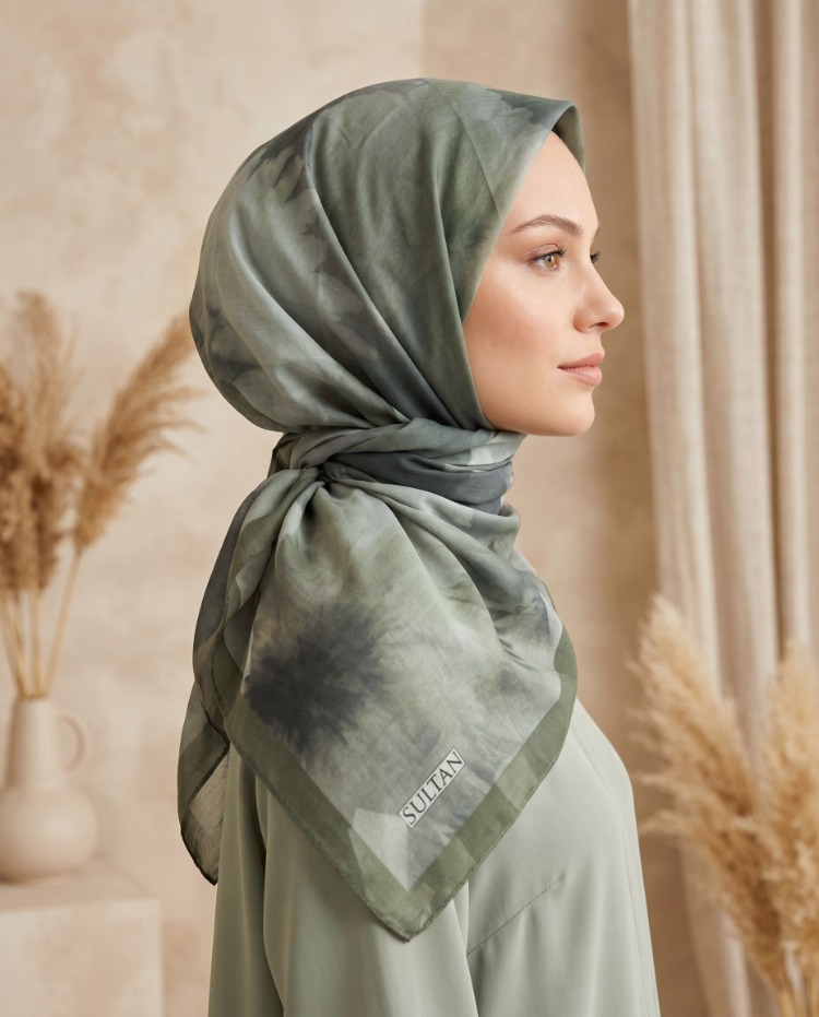 FRESH PAMUK PAPATYA DESEN HAKİ EŞARP
