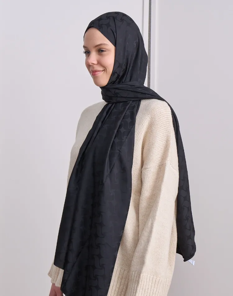 KIVRIM DESEN İPEKSİ JAKAR SİYAH ŞAL