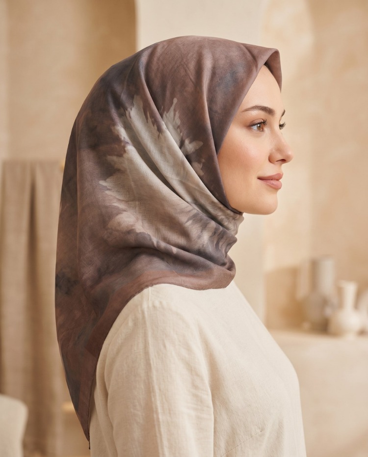 FRESH PAMUK PAPATYA DESEN KAHVE EŞARP