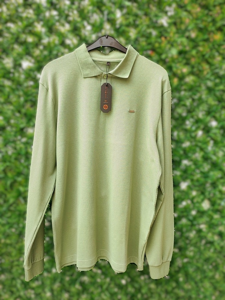 PETEK DESEN PAMUKLU POLO YAKA UZUN KOL SWEATSHIRT