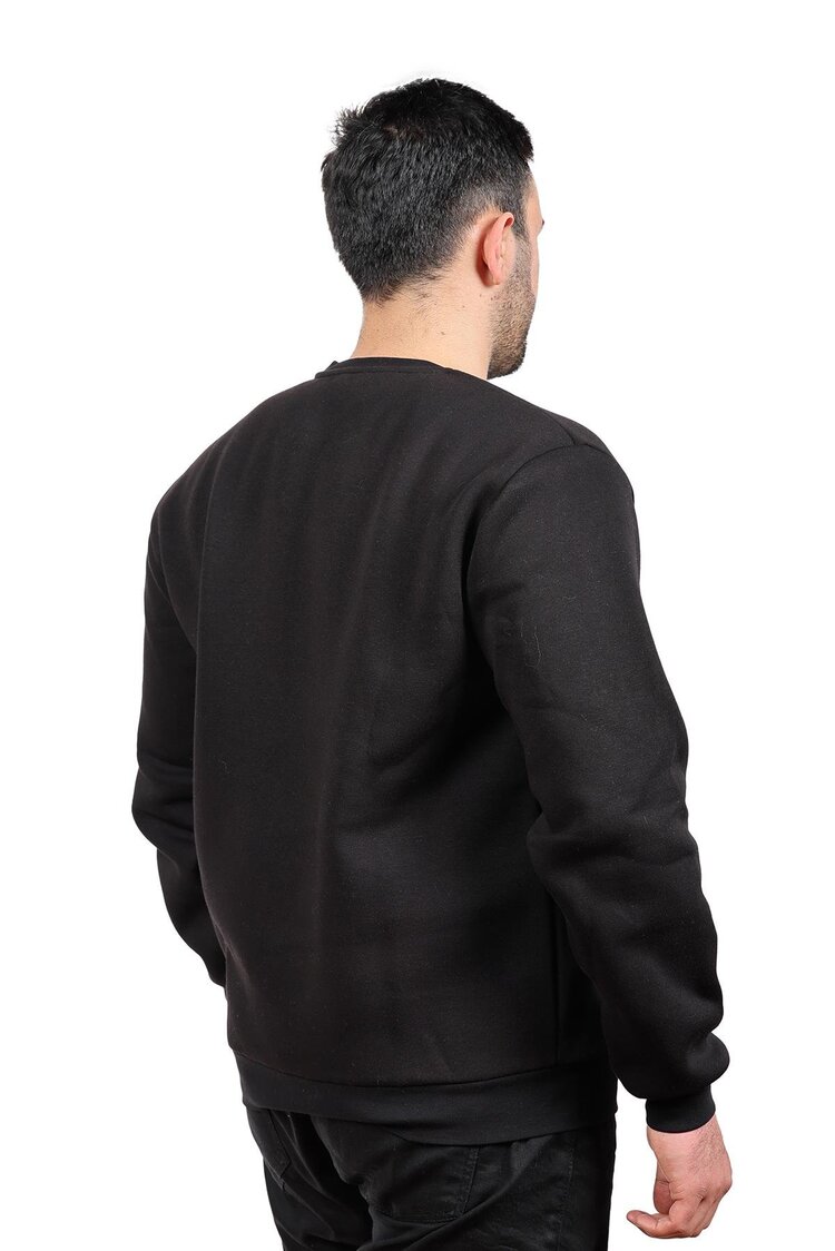 SWEATSHIRT - ÜÇ İPLİK, HUĞLU OUTDOOR NAKIŞLI, SİYAH