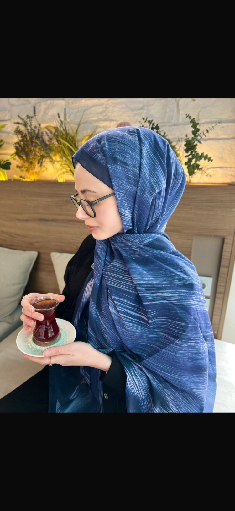 Bambi Çizgi Desen Pamuk Şal (Mavi) 