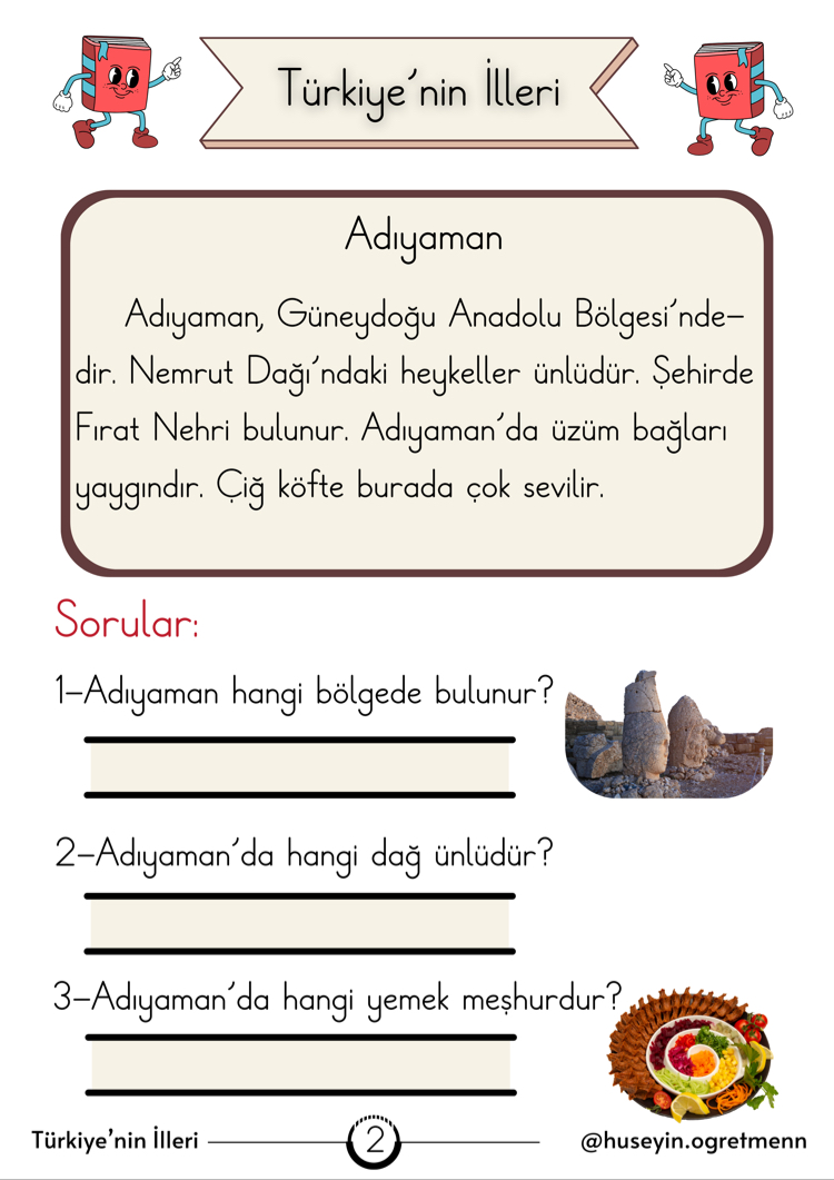 Türkiye’nin İlleri( Her Güne Bir Dikte Metin)