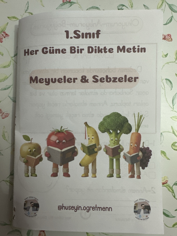Meyveler-Sebzeler Her Güne Bir Dikte Metin 1. Sınıflar