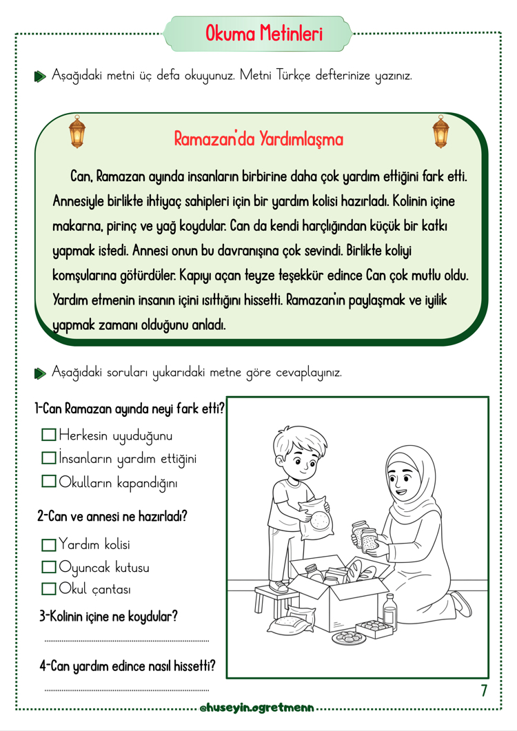 2.Sınıflar Her Güne Bir Ramazan Metni(30 Tane Metin)