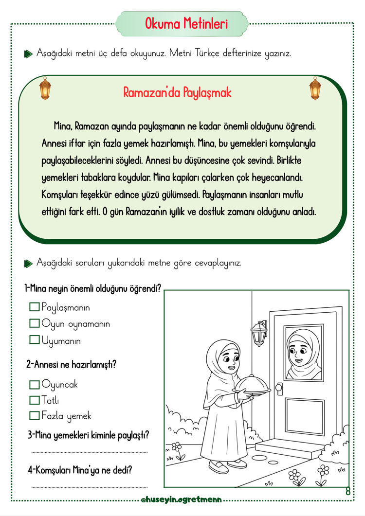 2.Sınıflar Her Güne Bir Ramazan Metni(30 Tane Metin)
