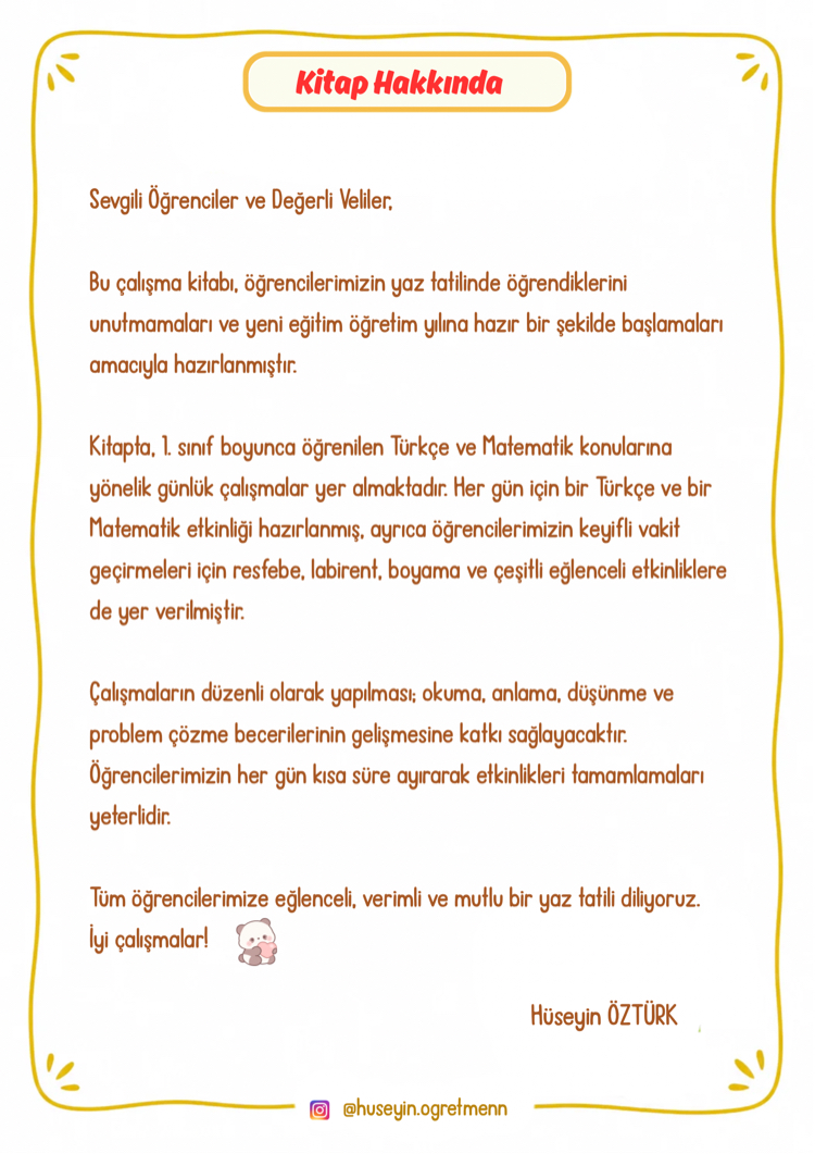 1.Sınıf Yaz Tatili Çalışma Etkinlikleri