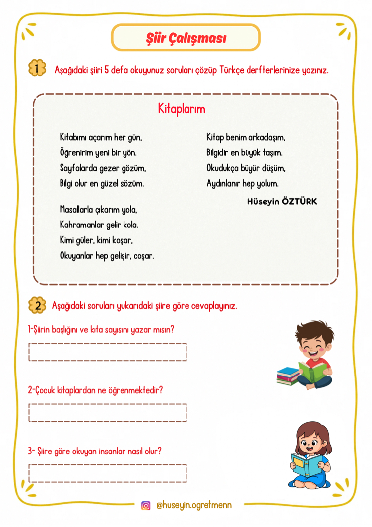 2.Sınıf Türkçe Yaz Tatili Tekrar Çalışmaları