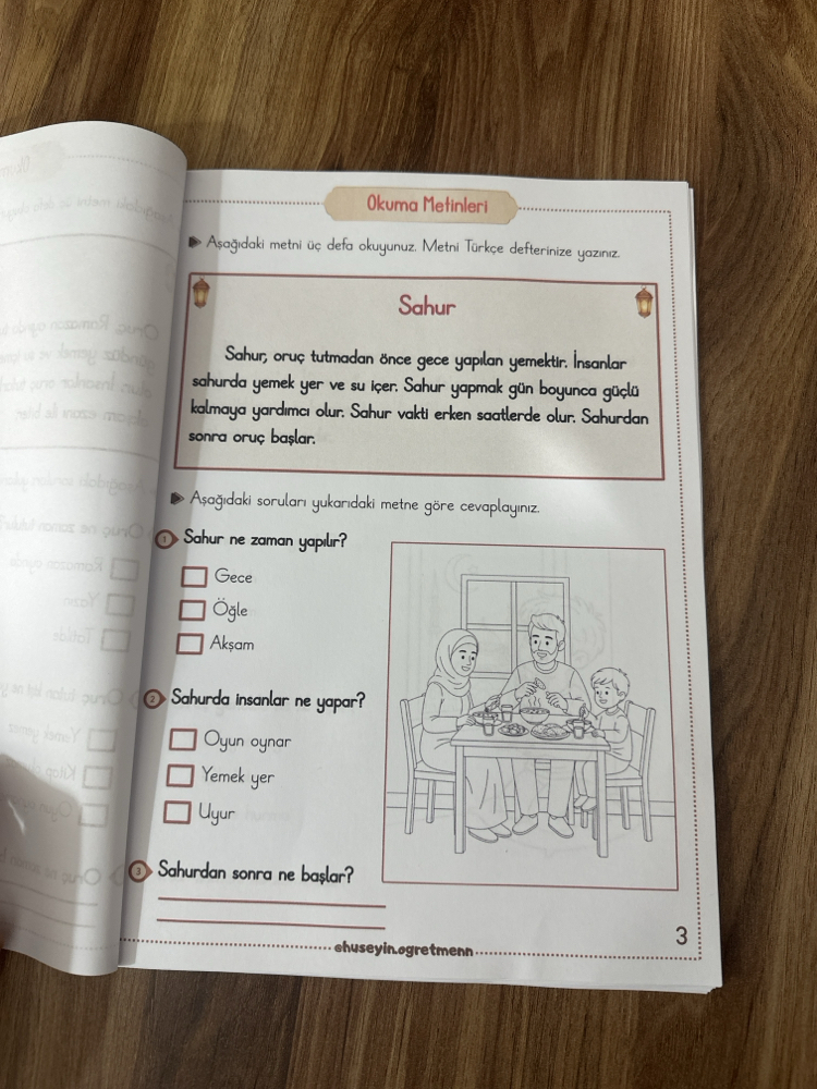 1. Sınıflar Her Güne Bir Ramazan Metni(30 tane metin)